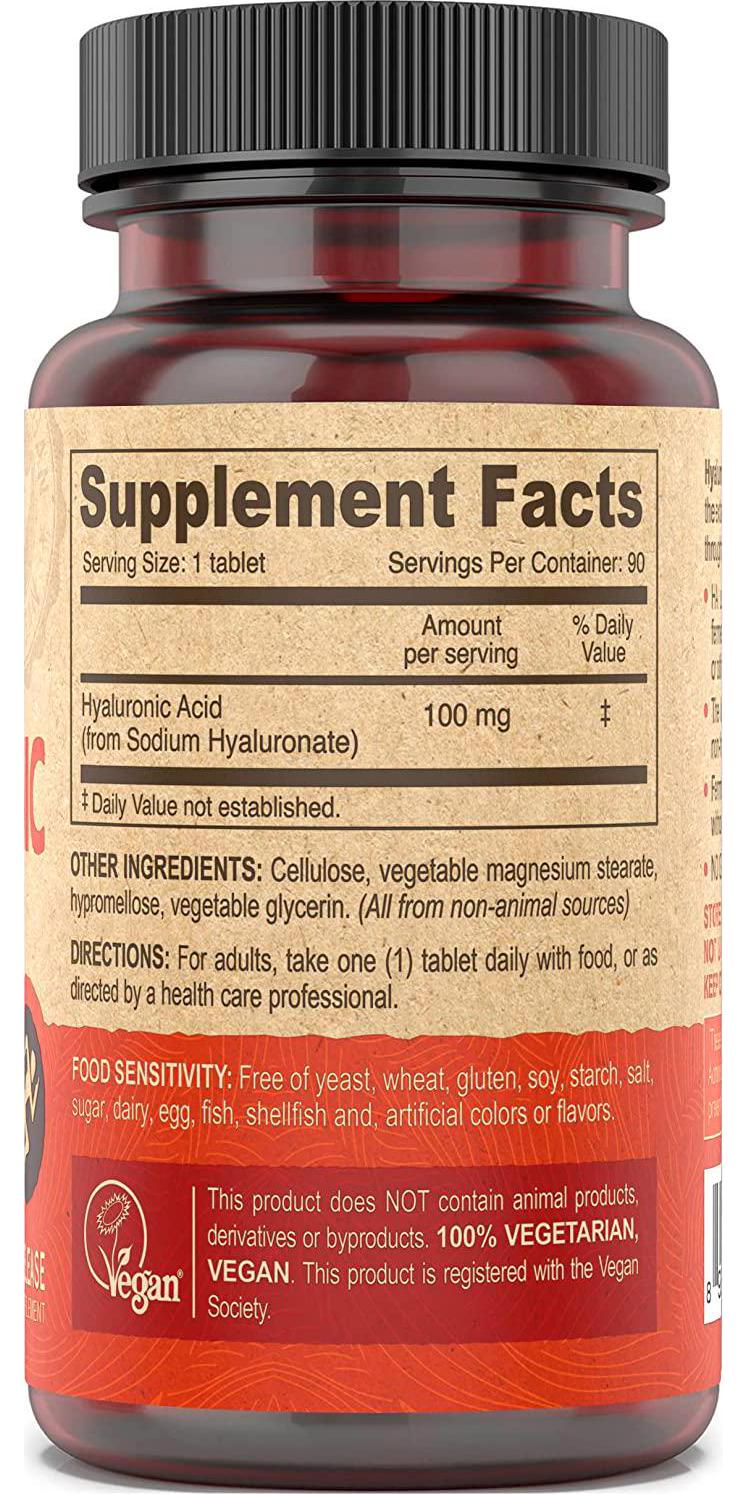 Deva Nutrition Vegan Hyaluronic Acid Tablets, 100 mg, 90 Count