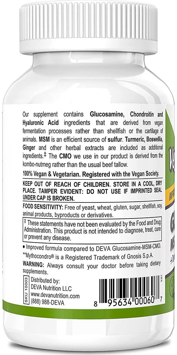 Deva Vegan Glucosamine MSM and Chondroitin, Improved Formula - Plus Hyaluronic Acid, CMO, Turmeric Extract, Boswellia Extract and More with Non Animal Ingredients - 90 Tablets