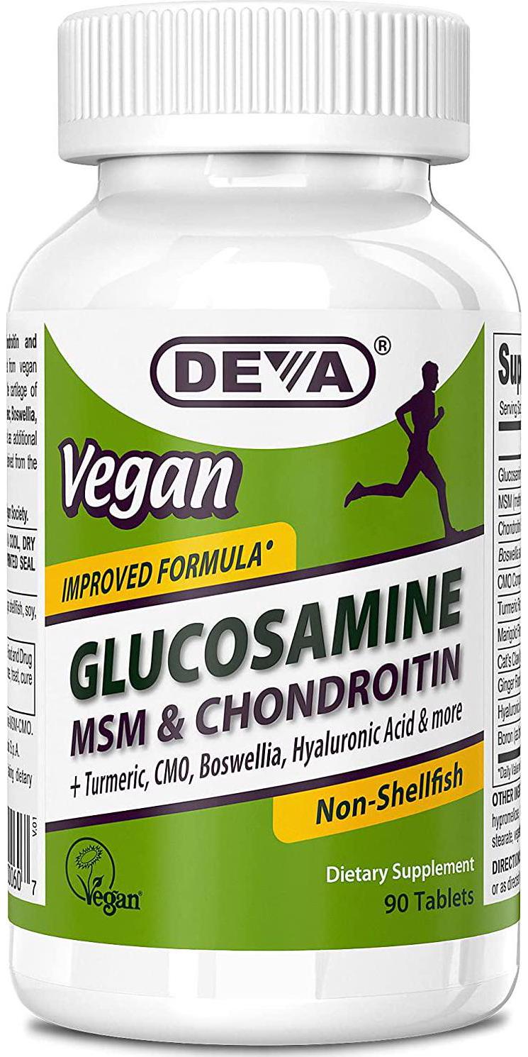 Deva Vegan Glucosamine MSM and Chondroitin, Improved Formula - Plus Hyaluronic Acid, CMO, Turmeric Extract, Boswellia Extract and More with Non Animal Ingredients - 90 Tablets
