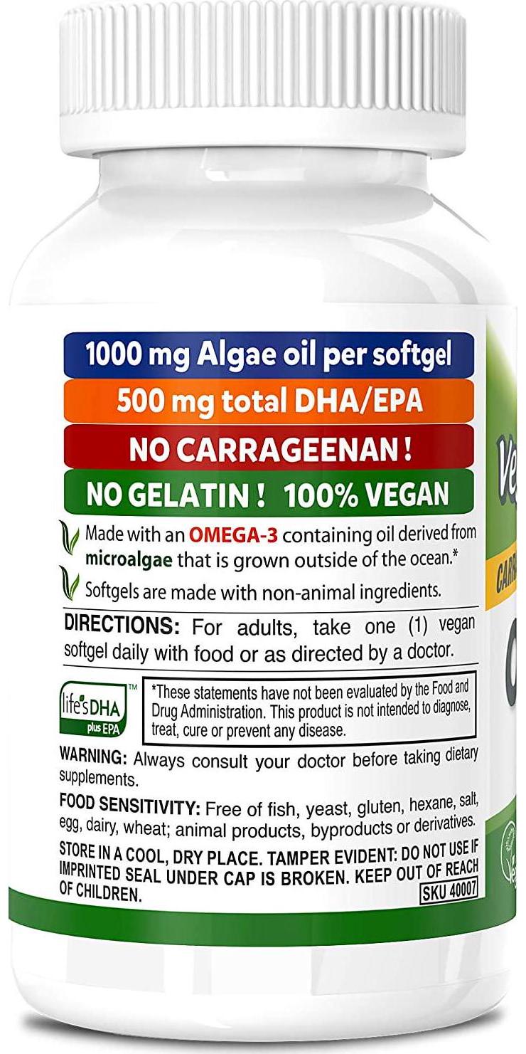 Deva Vegan Omega-3 DHA - EPA 500 mg Potency - Carrageenan Free - Non Fish - from Algae - 60 Vegetarian/Vegan Softgels, Manufactured in The USA**