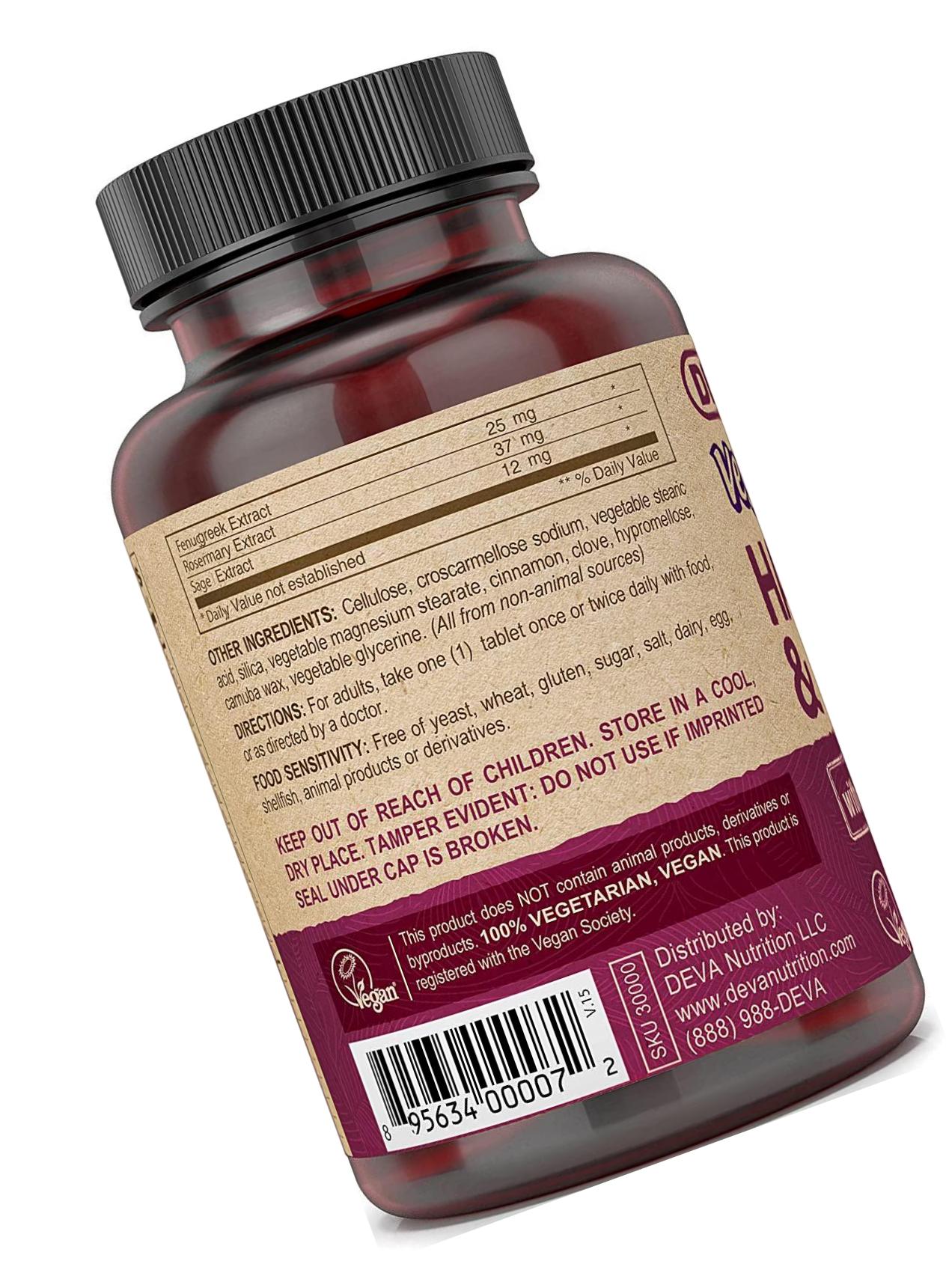 Deva Vegan Vitamins Hair, Nails and Skin Supplement with 500 mcg of Biotin Per Tablet - 90 Tablets