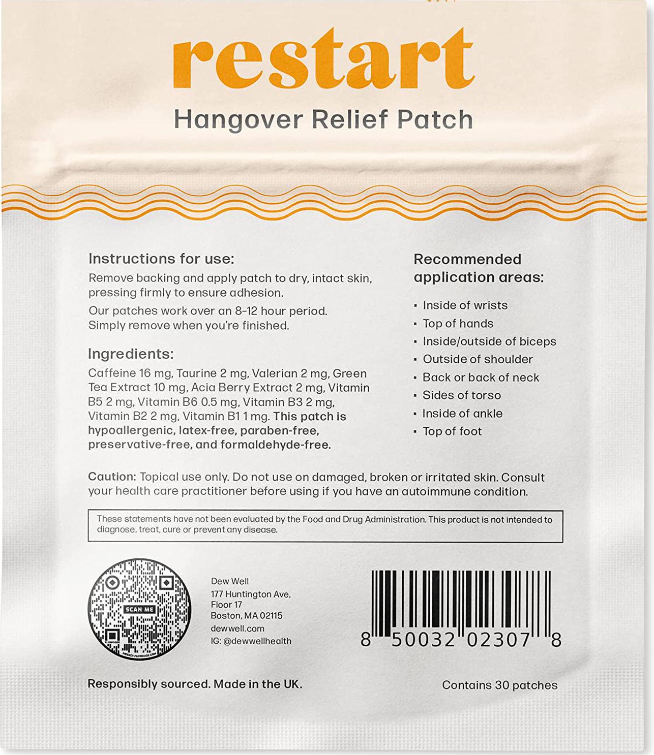 Dew Well - Restart Hangover Support Supplement Patch - Ingredients to Promote Energy - Caffeine, Taurine, and Acai Berry - Easily Take On and Off - 6 Patches