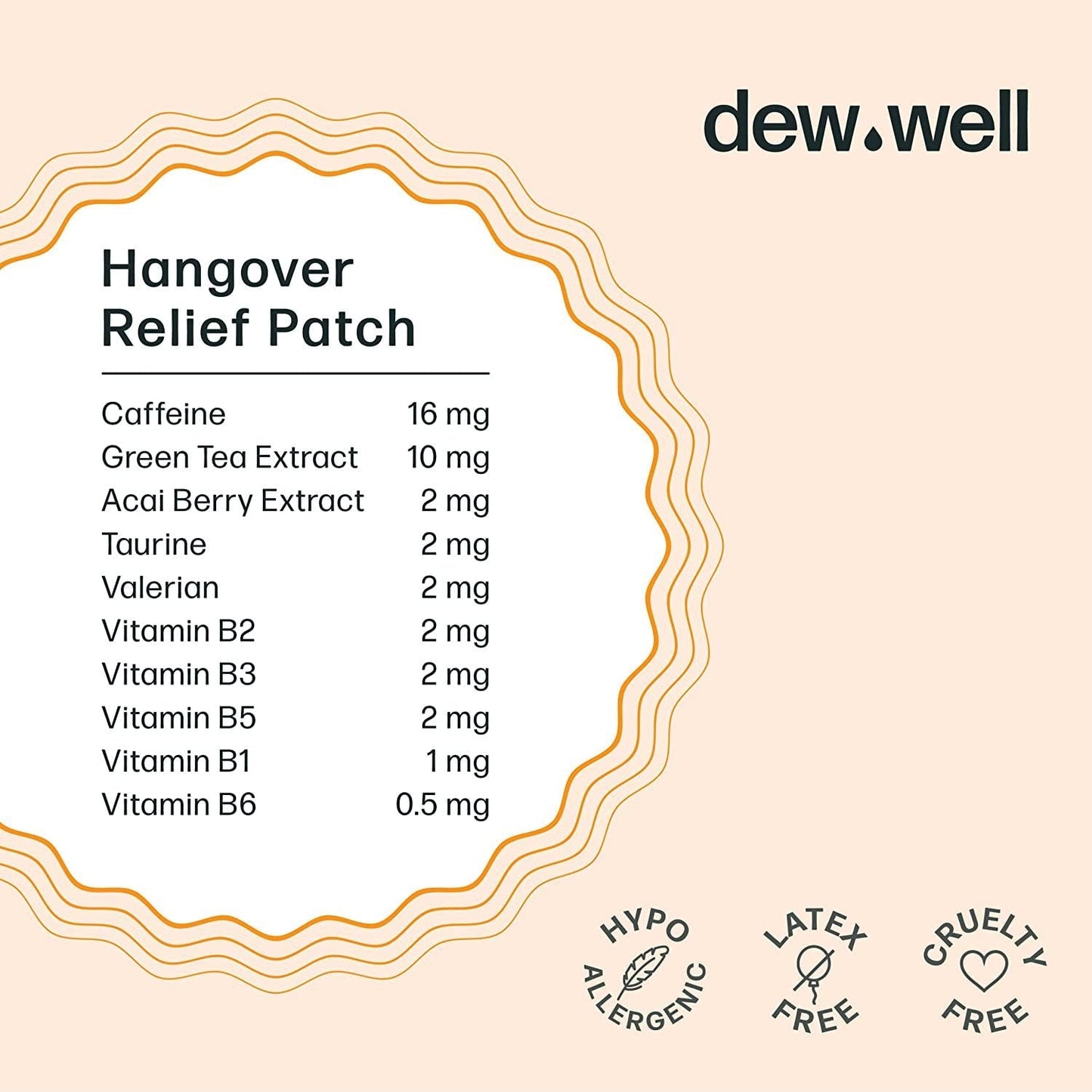 Dew Well - Restart Hangover Support Supplement Patch - Ingredients to Promote Energy - Caffeine, Taurine, and Acai Berry - Easily Take On and Off - 6 Patches