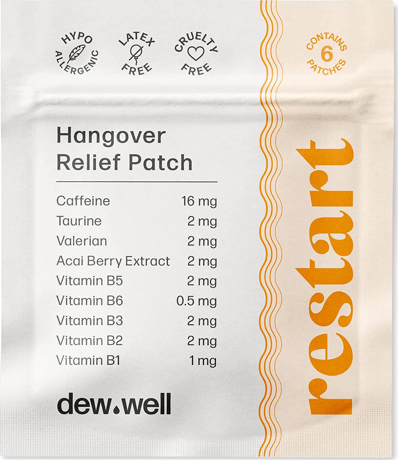 Dew Well - Restart Hangover Support Supplement Patch - Ingredients to Promote Energy - Caffeine, Taurine, and Acai Berry - Easily Take On and Off - 6 Patches