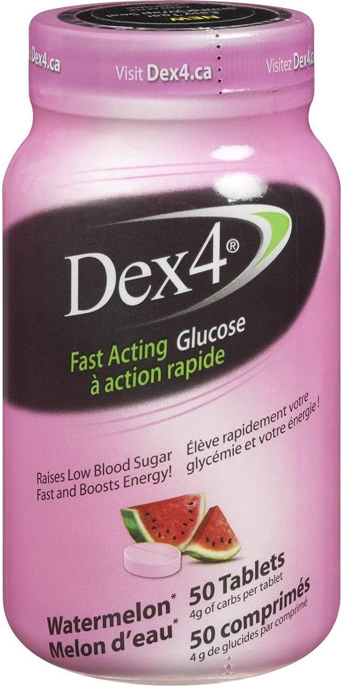 Dex4 Glucose Tablets, Fast Acting Low Blood Sugar Support, Carbohydrate Supplement, Watermelon, 50 Count Bottle