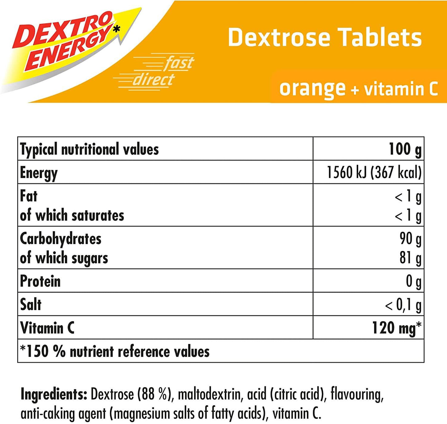 Dextro Energy Orange Glucose Tablets with Vitamin C, 47 g, 24 Packs, Energy Tablets, for a Quick Burst of Glucose