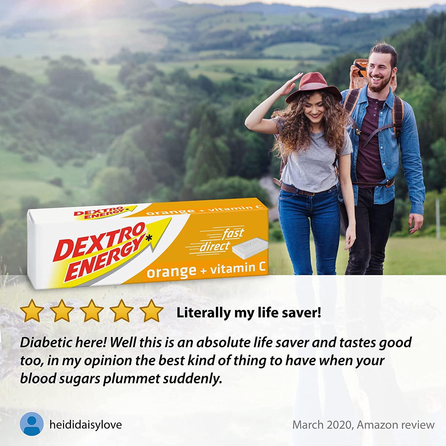 Dextro Energy Orange Glucose Tablets with Vitamin C, 47 g, 24 Packs, Energy Tablets, for a Quick Burst of Glucose