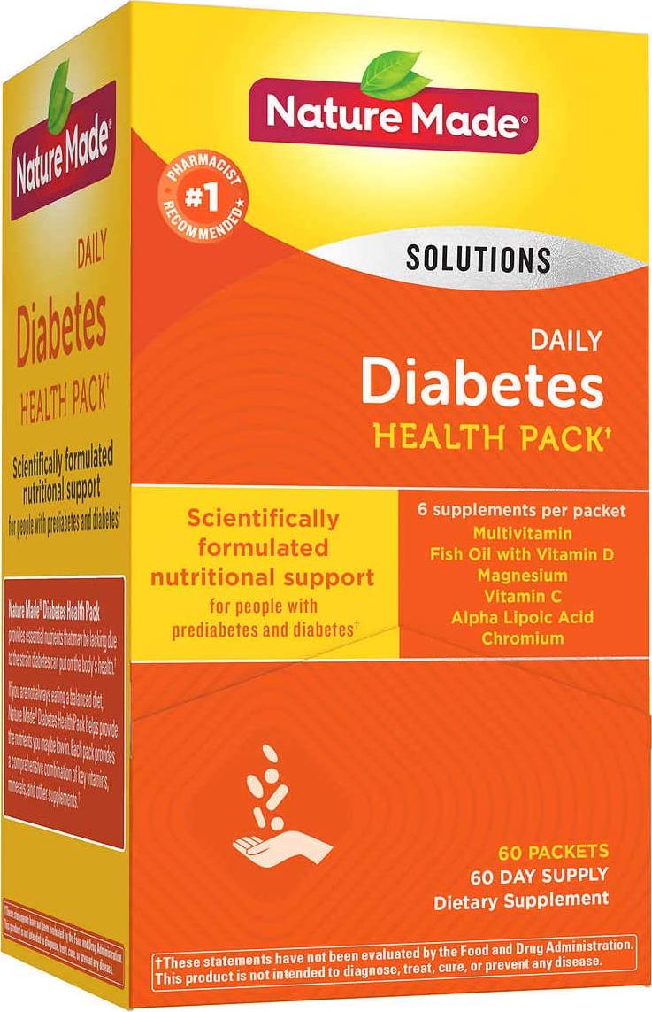 Diabetes Health Pack Nutritional Support for Diabetes and Pre-diabetes of 60 Packets (6 VITAMINS)