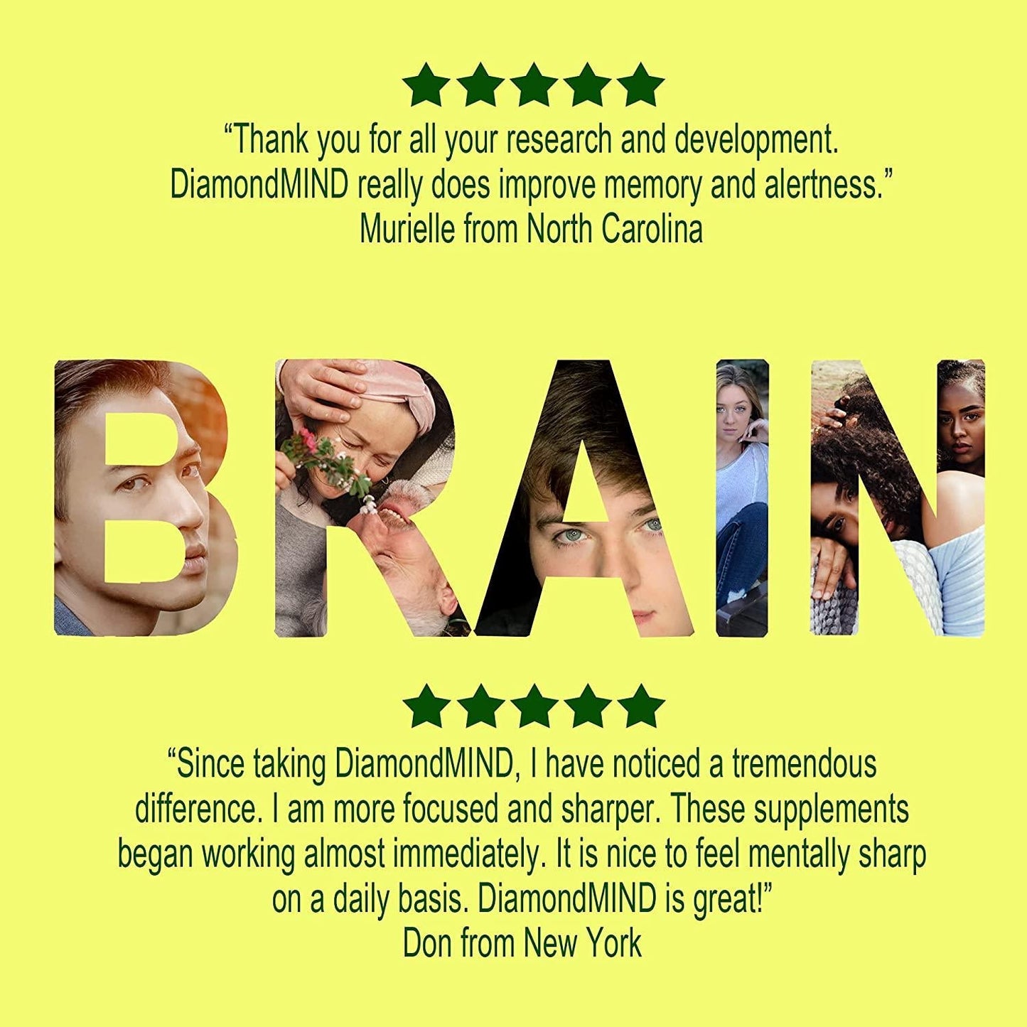 DiamondMIND Brain Support Supplement - Natural Formula to Support Mental Energy and Cognitive Function - Focus, Clarity, and Memory Support Supplement - Vegan, Gluten-Free, Dairy-Free - (60 Count)