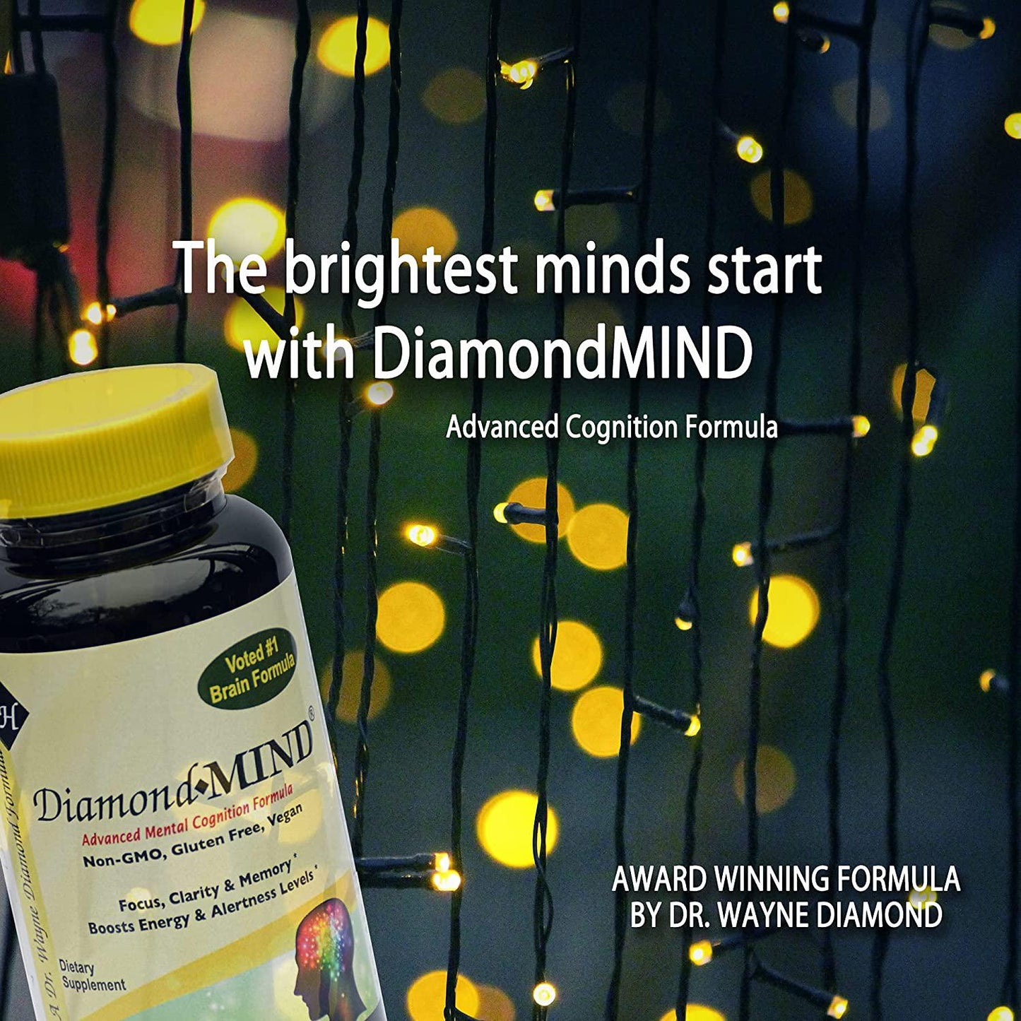 DiamondMIND Brain Support Supplement - Natural Formula to Support Mental Energy and Cognitive Function - Focus, Clarity, and Memory Support Supplement - Vegan, Gluten-Free, Dairy-Free - (60 Count)
