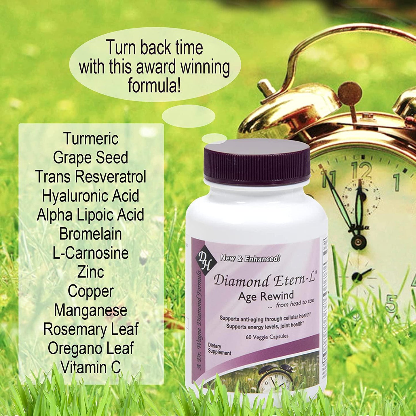 Diamond Etern-L Age Rewind – Anti-Aging Dietary Supplement – Supports Energy Levels and Joint Health – Non-GMO, Gluten Free, Vegan – 60 Capsules