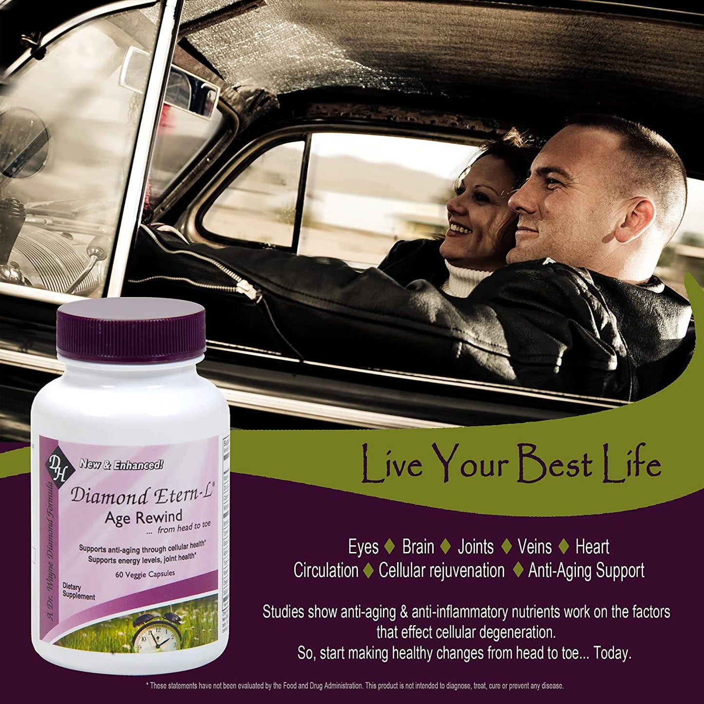 Diamond Etern-L Age Rewind – Anti-Aging Dietary Supplement – Supports Energy Levels and Joint Health – Non-GMO, Gluten Free, Vegan – 60 Capsules