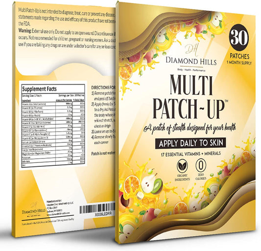 Diamond Hills Multi Patch-Up 30ct Patches Daily Energy, Protection for Sleep, Mood, Immune, Health, Bone Support and Lean Body No Calories and Sugar Free