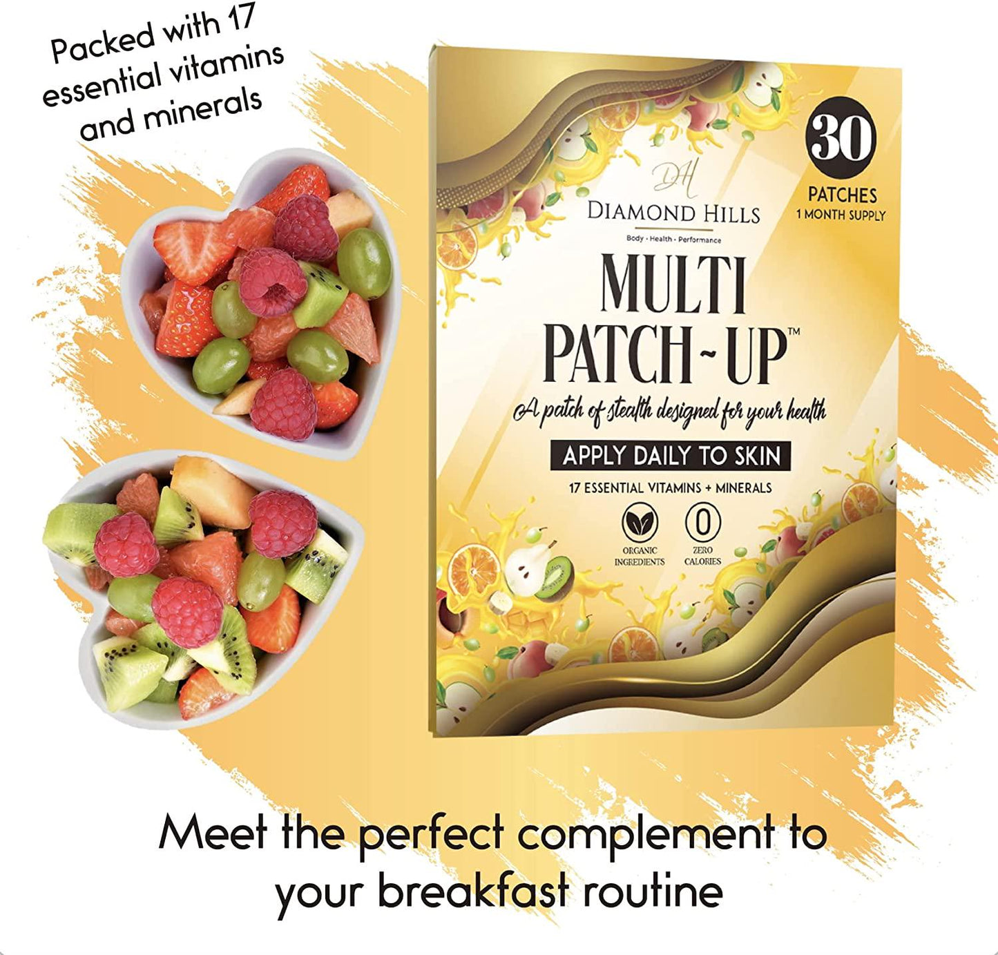 Diamond Hills Multi Patch-Up 30ct Patches Daily Energy, Protection for Sleep, Mood, Immune, Health, Bone Support and Lean Body No Calories and Sugar Free