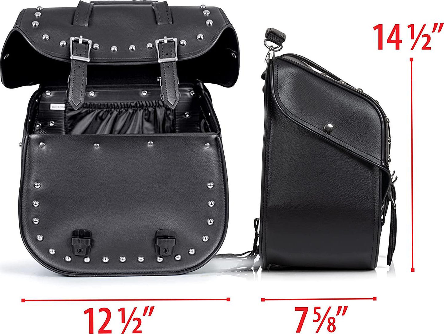 Diamond Plate 2 Piece Motorcycle Saddlebag Set, Heavy Duty Waterproof PVC with Studs, Keep Your Belongings Safe and Dry with Style, Black