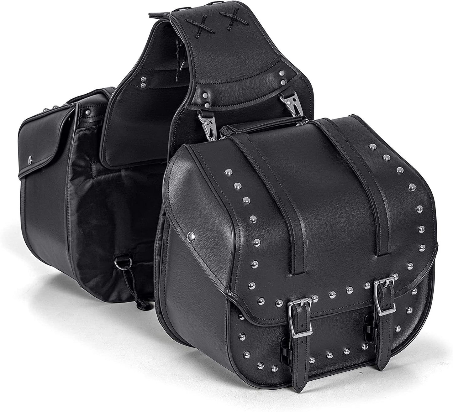 Diamond Plate 2 Piece Motorcycle Saddlebag Set, Heavy Duty Waterproof PVC with Studs, Keep Your Belongings Safe and Dry with Style, Black