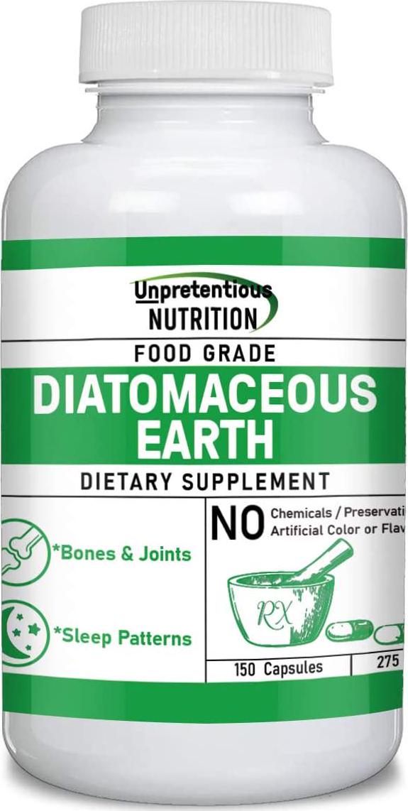 Diatomaceous Earth Supplement (150 Capsules, 550 mg per Serving) by Unpretentious Nutrition, Food Grade, Improves Sleep Patterns*, Strengthens Bones and Joints*, Total Body Wellness*, Lab Tested