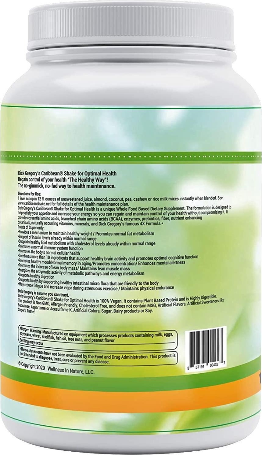 Dick Gregory's Caribbean Shake for Optimal Health Plant Based Protein Powder