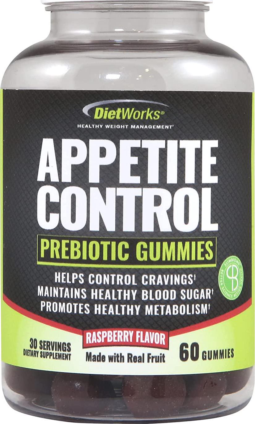 DietWorks Appetite Control Gummies, Suppressant for Weight Loss, Feel Fuller Faster, Raspberry Flavor, Black and Green, 60 Count