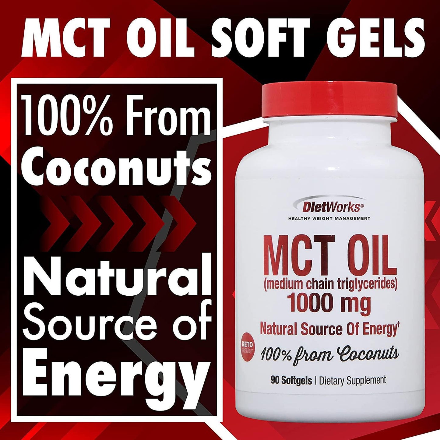 DietWorks Mct Oil Softgels, Fat Burning, Boost Metabolism, Weight Loss, 90 Count