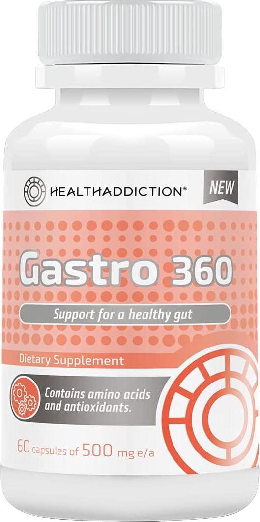 Dietary Supplement Gastro 360 Healthaddiction I Helps to Reduce Intestinal Inflammation, Gastritis, Colitis and Reflux I Acts As A Natural Antiacid I L Glutamine, Glucosamine, Chamomille I 60 Capsules