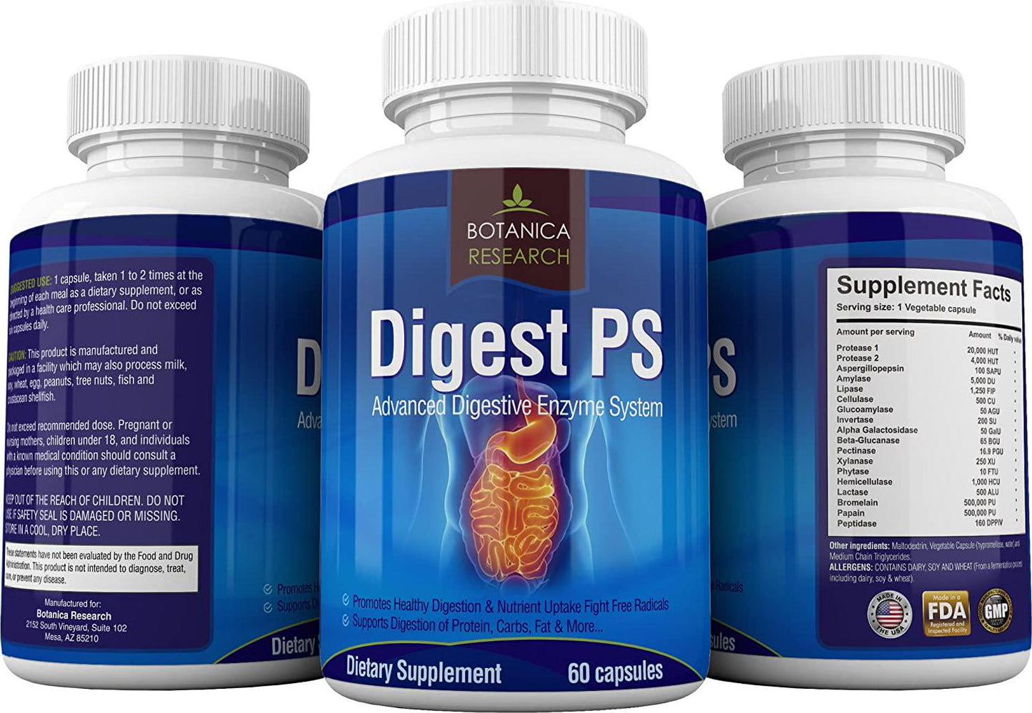 Digest PS: Advanced Digestive Multi Enzymes Support Supplement - Daily Essential Digestion System Cleanse: Bromelain, Lipase, Amylase, Lactase, Protease, Pectinase, Peptidase Vegetarian Capsule Pills
