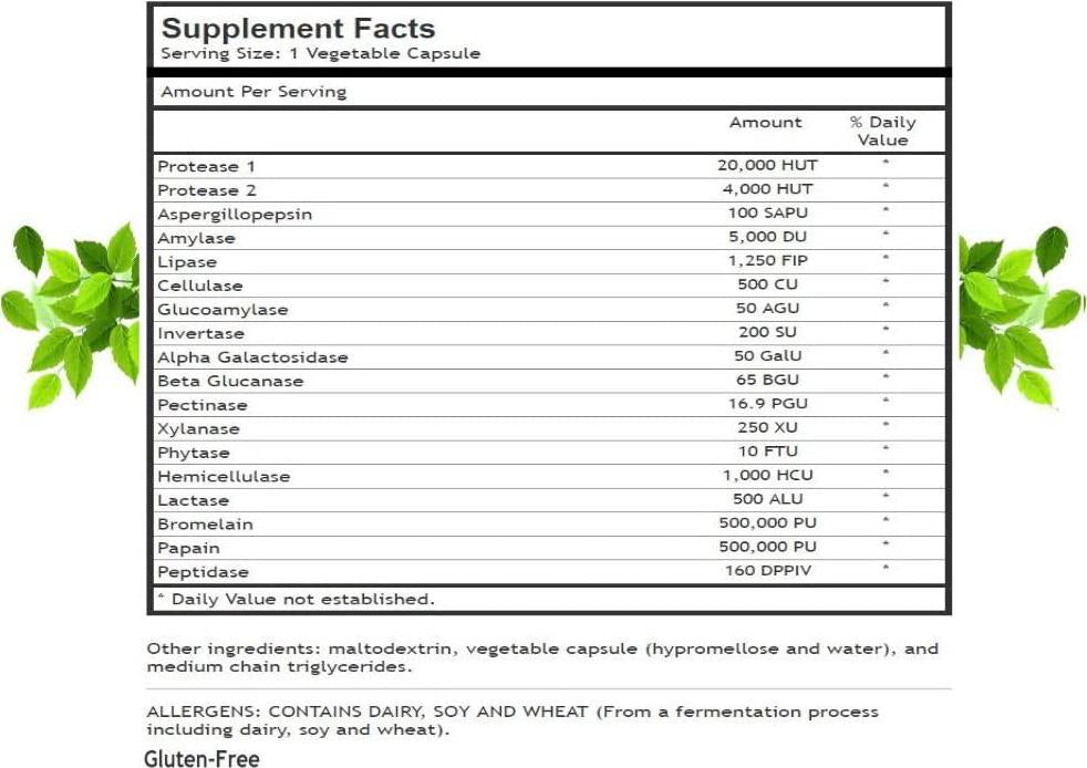 Digest PS: Advanced Digestive Multi Enzymes Support Supplement - Daily Essential Digestion System Cleanse: Bromelain, Lipase, Amylase, Lactase, Protease, Pectinase, Peptidase Vegetarian Capsule Pills