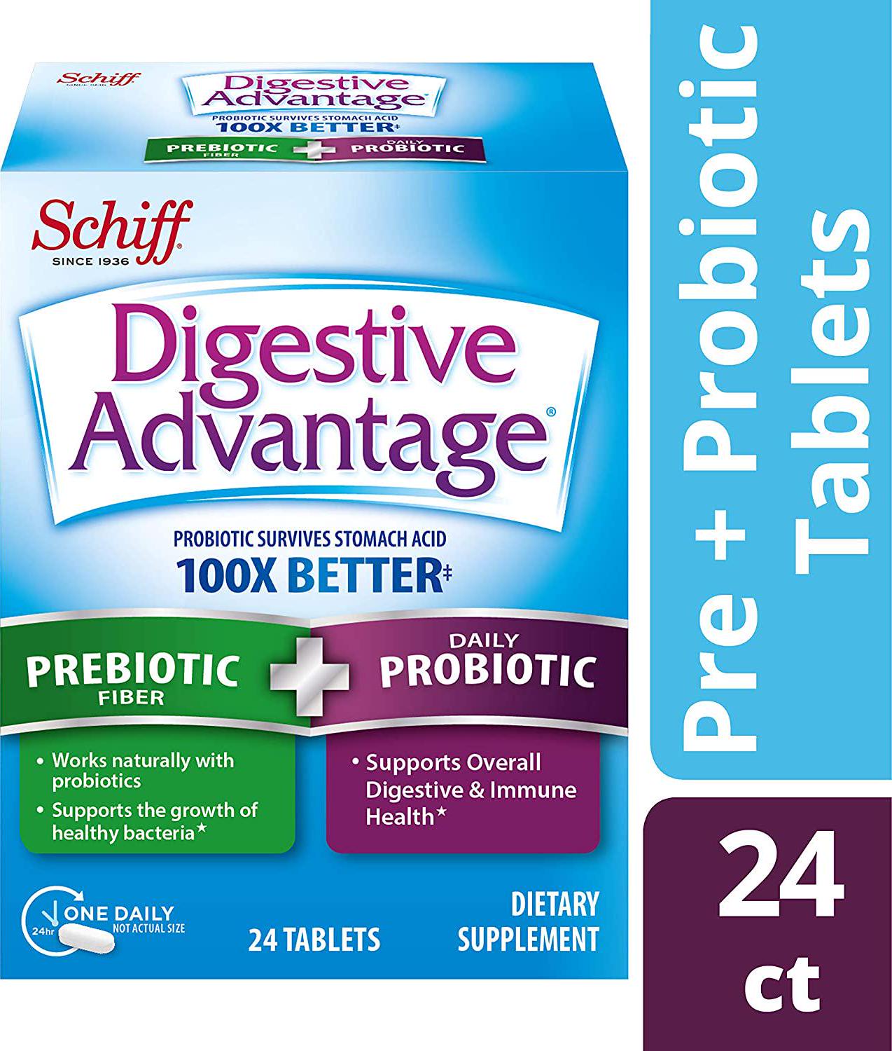 Digestive Advantage Probiotic Plus Prebiotic Fiber - Once Daily Tablets (24count In A Box), Gluten-free Probiotic, 24count (pack Of 36)
