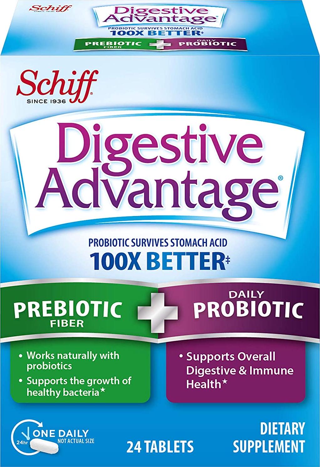 Digestive Advantage Probiotic Plus Prebiotic Fiber - Once Daily Tablets (24count In A Box), Gluten-free Probiotic, 24count (pack Of 36)