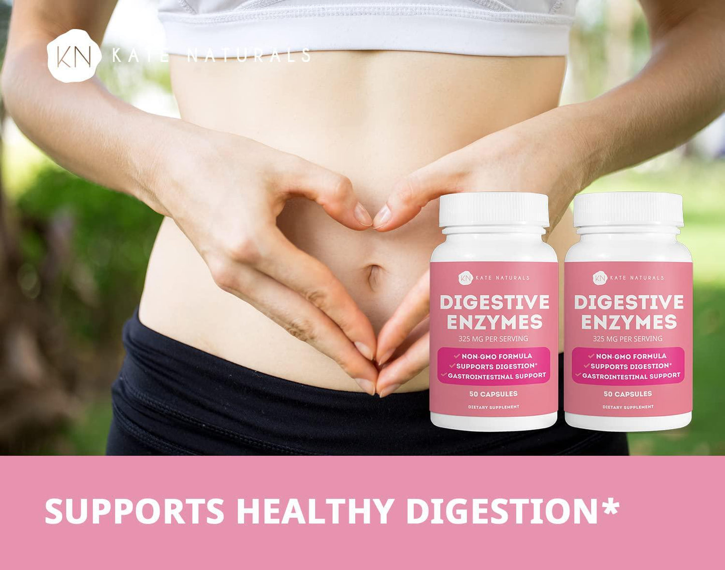 Digestive Enzymes (2 Pack) - Kate Natural. Ideal for Fighting Bloating and Acid Reflux. Digestion Support. 325mg Per Serving. (2 Pack - 100 Capsules Total).