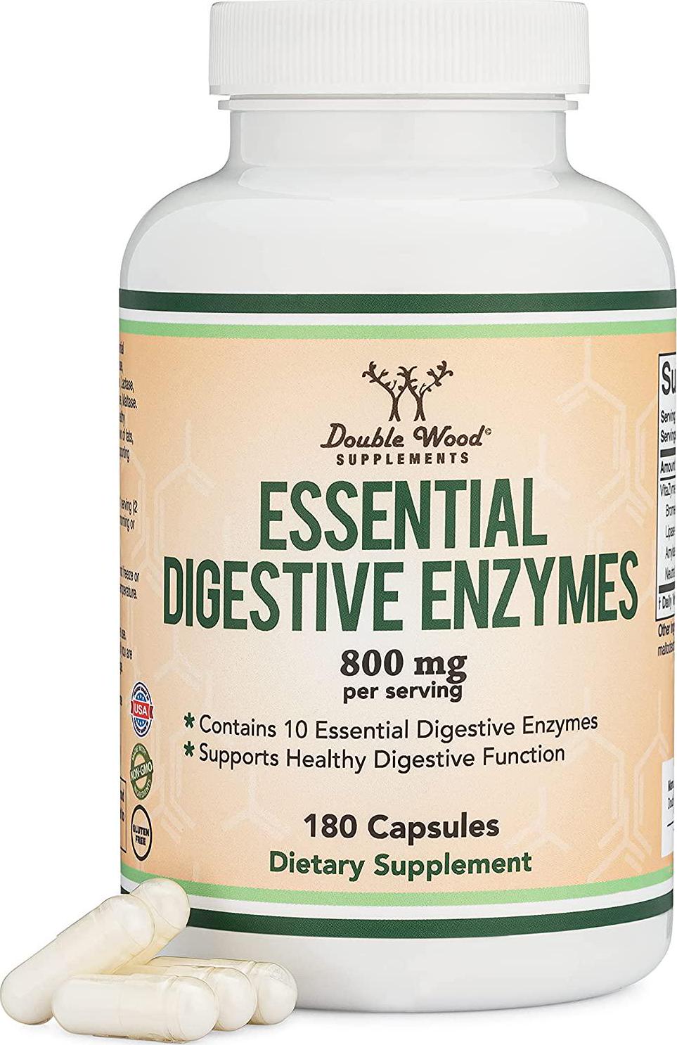 Digestive Enzymes - 800mg Blend of All 10 Most Essential Digestive and Pancreatic Enzymes (Amylase, Lipase, Bromelain, Lactase, Papain, Protease, Cellulase, Maltase, Invertase) by Double Wood