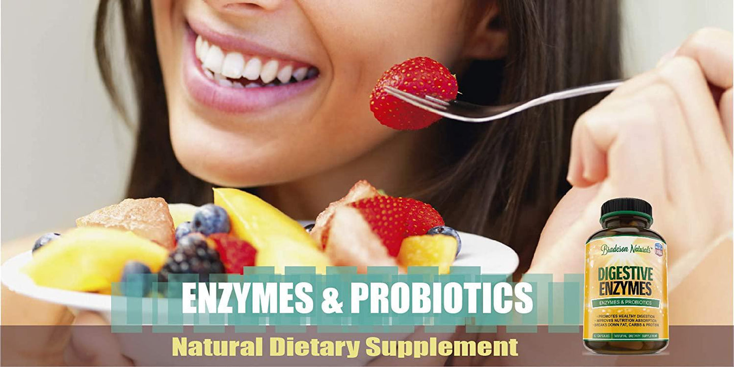 Digestive Enzymes by Bradeson Naturals - Enzymes and Probiotics, Natural Dietary Supplement, 60 Capsules