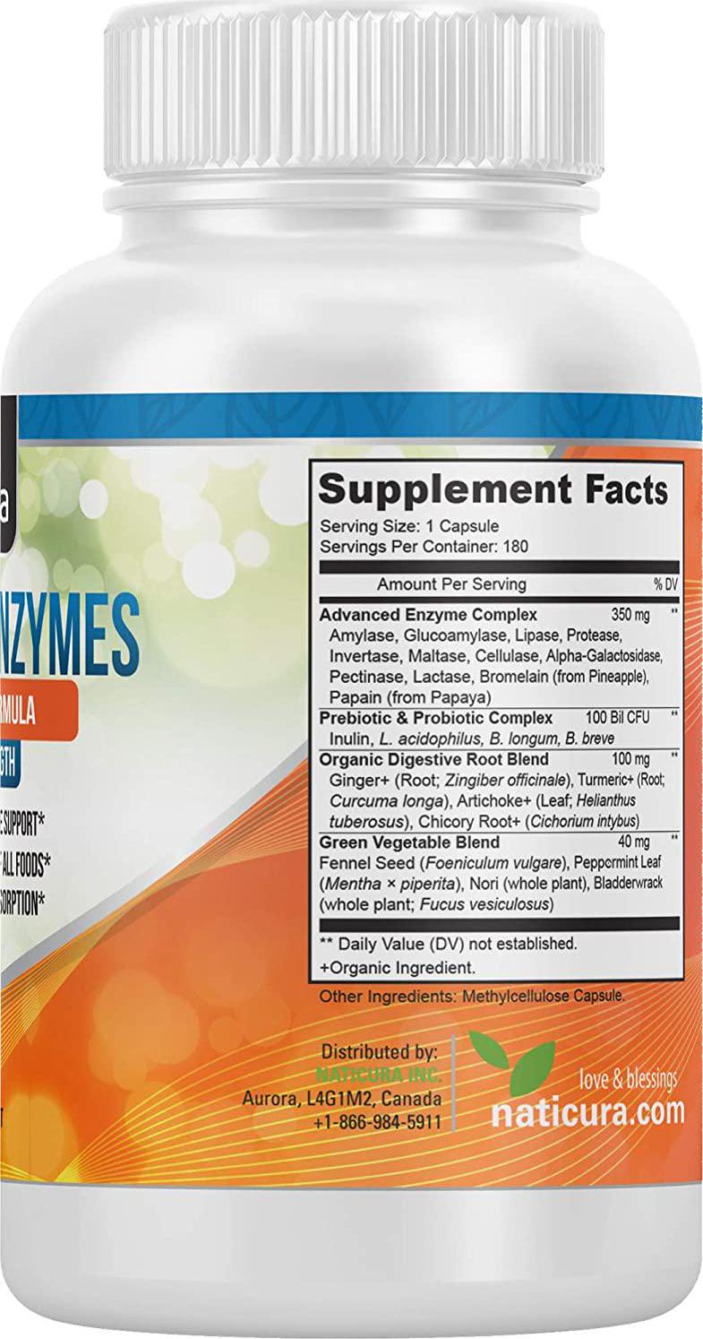 Digestive Enzymes with Probiotics and Prebiotics - Multi Enzyme Supplement for Healthy Digestion and Help with IBS, Gas, Bloating and Lactose Intolerance -180 Capsules