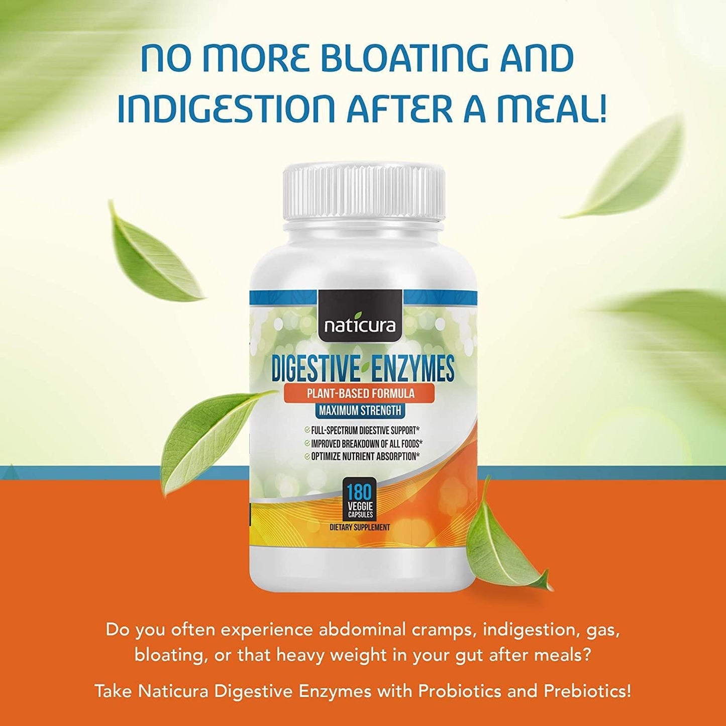 Digestive Enzymes with Probiotics and Prebiotics - Multi Enzyme Supplement for Healthy Digestion and Help with IBS, Gas, Bloating and Lactose Intolerance -180 Capsules