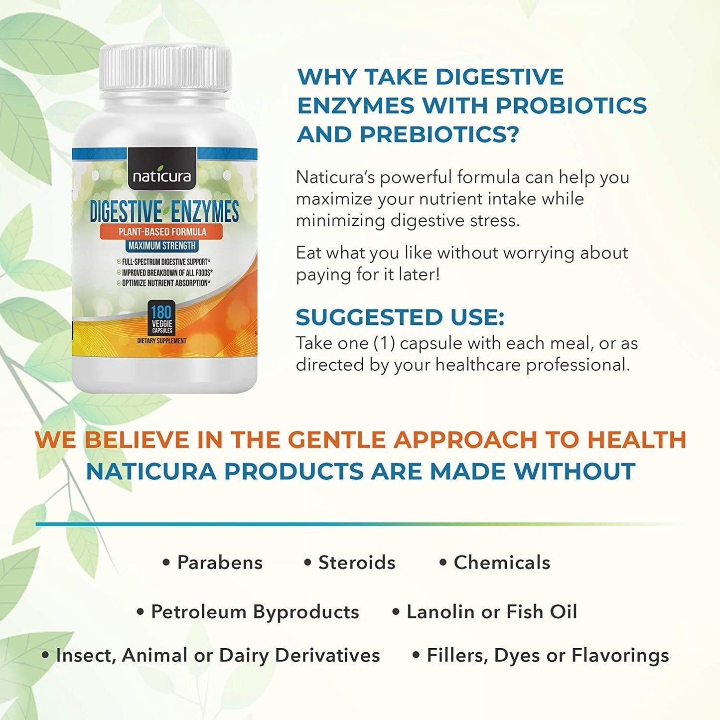 Digestive Enzymes with Probiotics and Prebiotics - Multi Enzyme Supplement for Healthy Digestion and Help with IBS, Gas, Bloating and Lactose Intolerance -180 Capsules