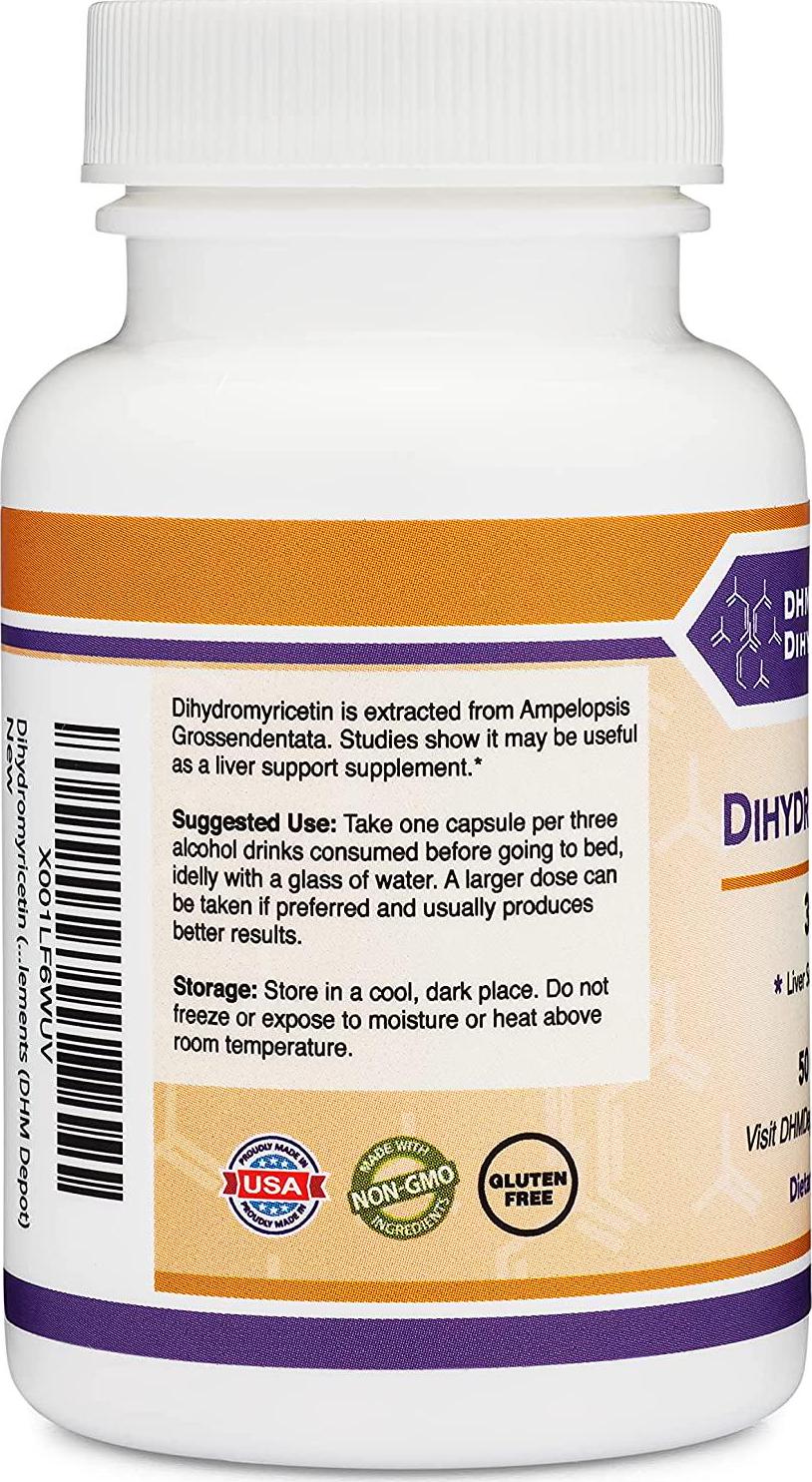 Dihydromyricetin (DHM) 50 Capsules, 300mg - Hangover Prevention Pills, Cure Hangovers Before They Start (Third Party Tested) Made in The USA by Double Wood Supplements (DHM Depot)