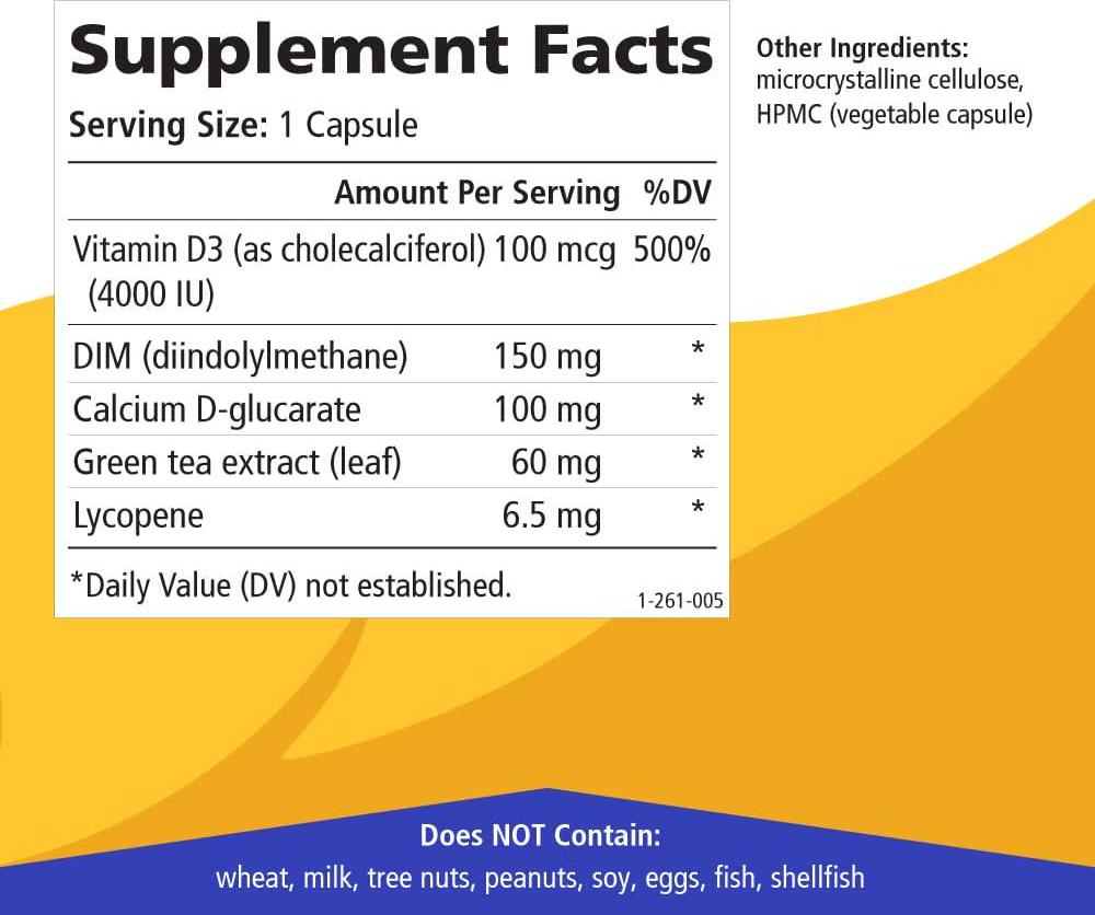 Dim D by Pure Essence - Natural Supplement for Estrogen Balance, Hormonal Acne, and Menopause Support with Vitamin D3 , Calcium, Green Tea and Lycopene - 30 Capsules