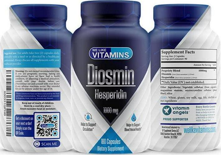 Diosmin Hesperidin 1000mg Per Serving 180 Capsules 90 Day Supply - Diosmin and Hesperidin Supplement Helps to Support Healthy Circulation, Veins, Capillaries, and Lymphatic Drainage