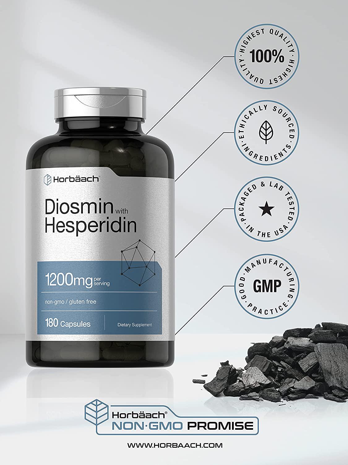 Diosmin and Hesperidin | 1200 mg | 180 Capsules | Non-GMO, Gluten Free | by Horbaach