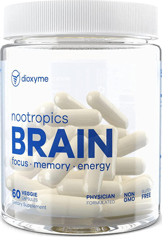 Dioxyme Brain - Nootropic Brain Booster - Enhance Mental Performance - Increase Memory, Focus, Cognition and Energy (60 Count)