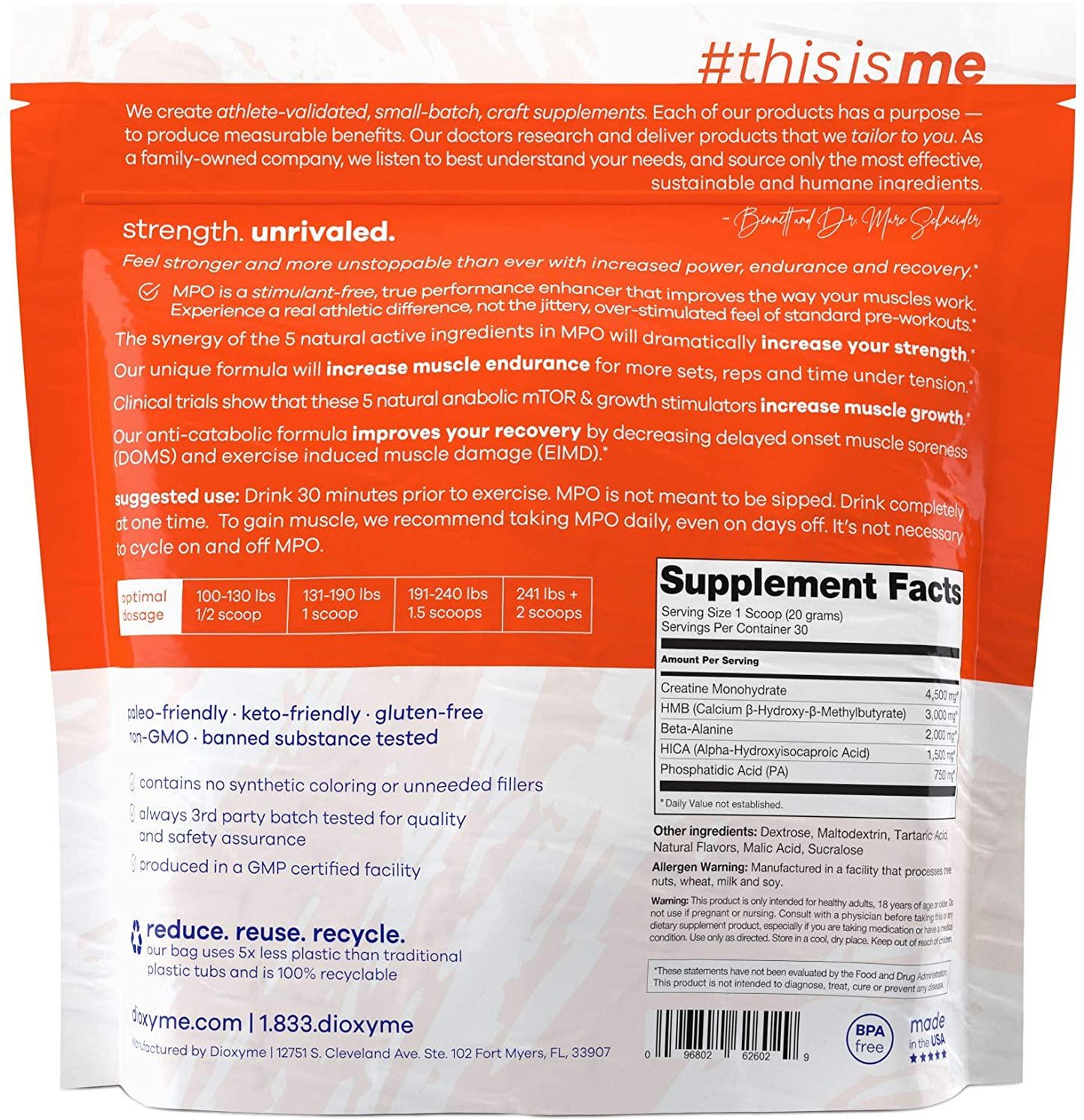 Dioxyme MPO - All Natural Anabolic Muscle Optimizer and Performance Enhancer (Lemonade Flavor))