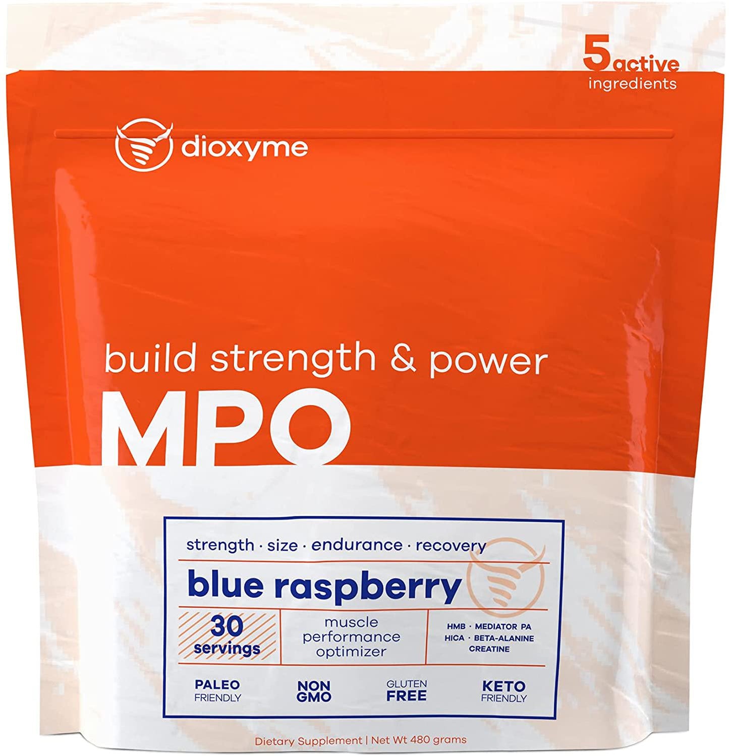 Dioxyme MPO - Muscle Performance Optimizer Produces Anabolic Growth, Increased Strength and Endurance. Stimulant Free. (Blue-Razz Flavor)