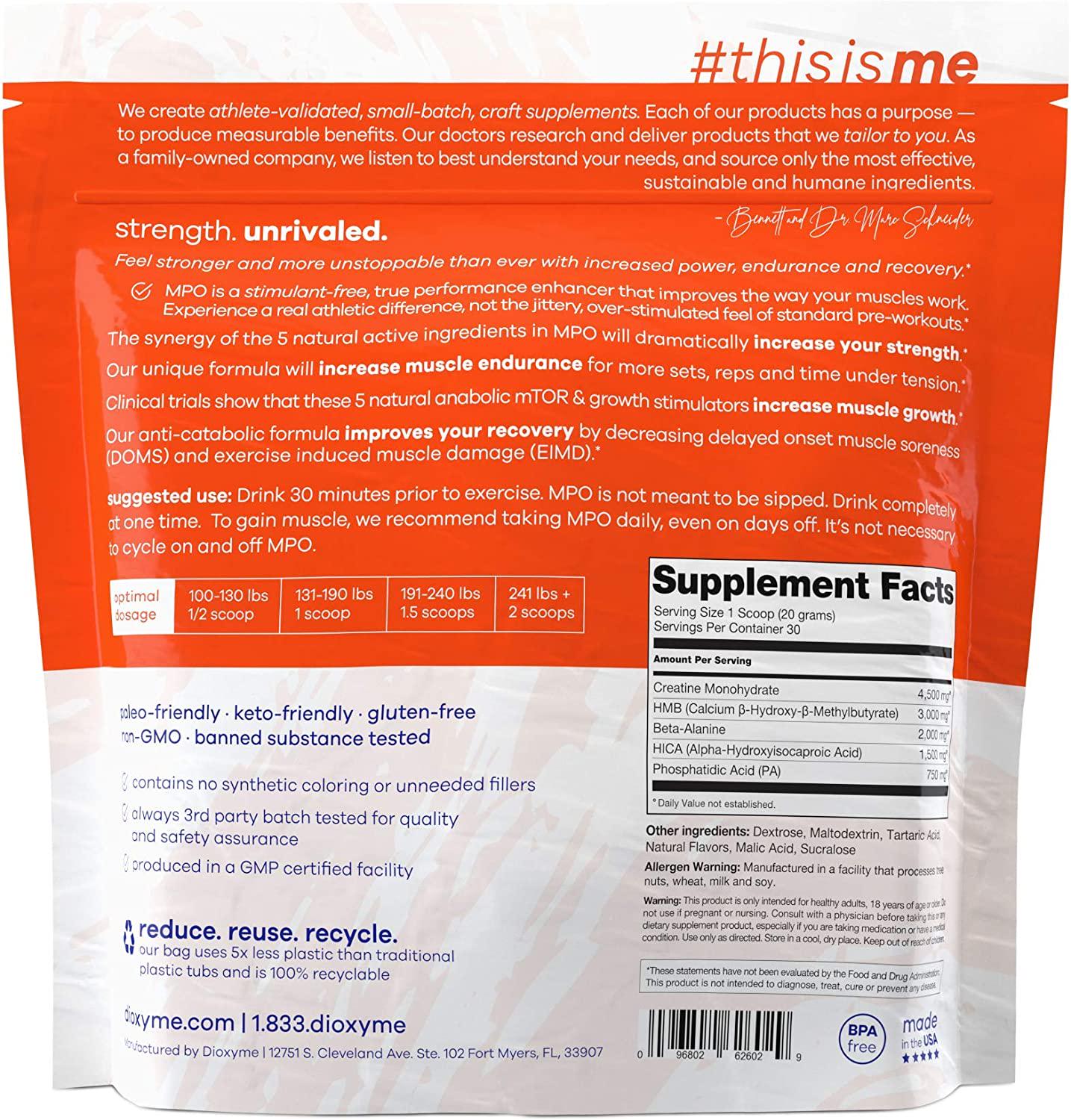 Dioxyme MPO - Muscle Performance Optimizer Produces Anabolic Growth, Increased Strength and Endurance. Stimulant Free. (Blue-Razz Flavor)