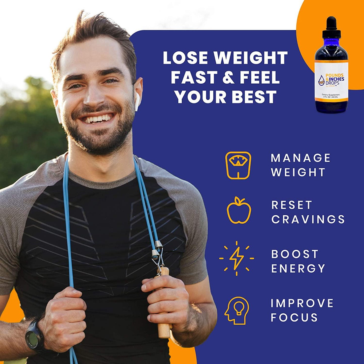 Dirobi Pounds and Inches Weight-Loss Drops, Liquid Weight-Loss Supplement for Women and Men, Diet-Pill Alternative with Delicious Blueberry Flavor