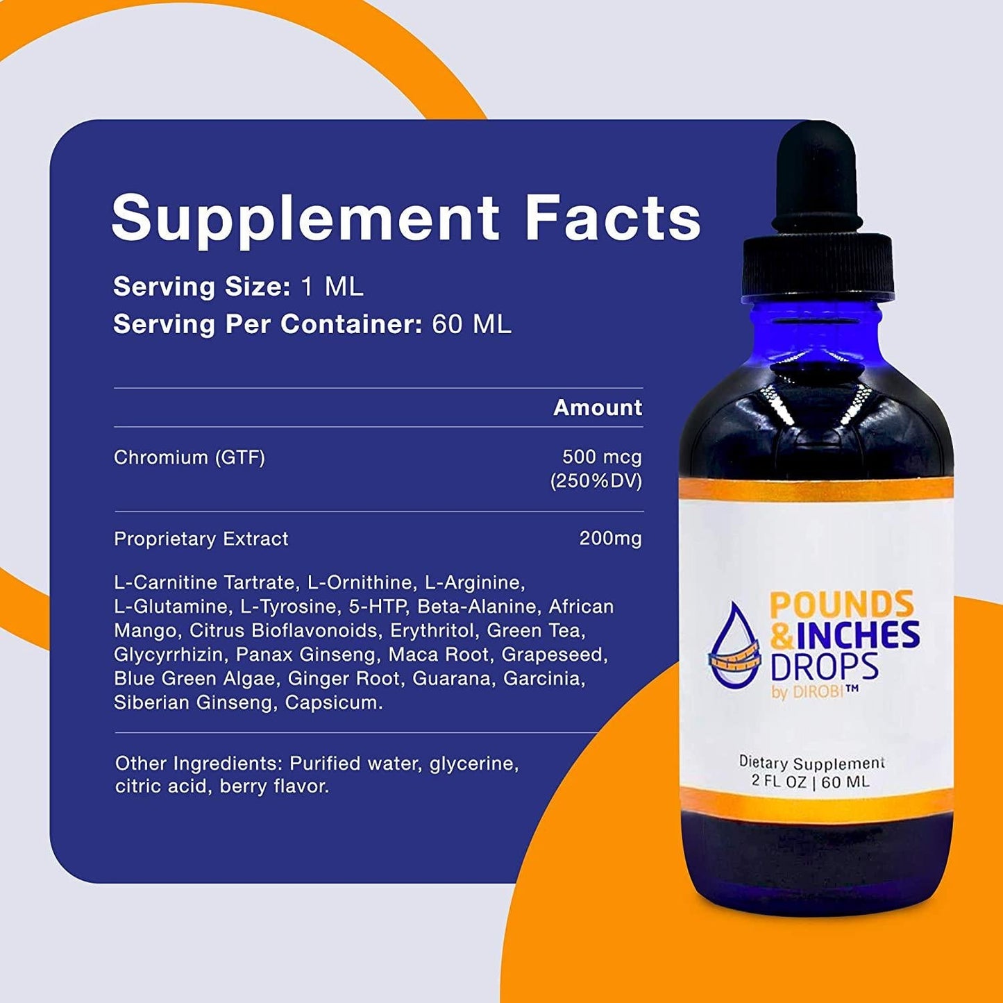 Dirobi Pounds and Inches Weight-Loss Drops, Liquid Weight-Loss Supplement for Women and Men, Diet-Pill Alternative with Delicious Blueberry Flavor