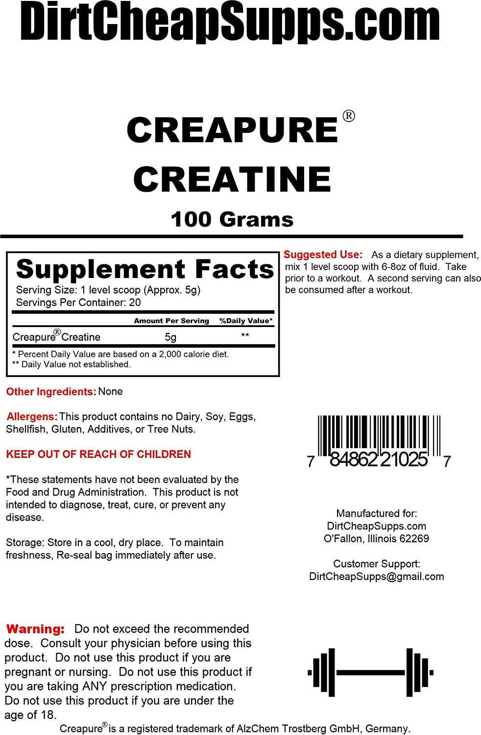 DirtCheapSupps Creapure Creatine Powder 100g (20 Servings) | Pure German Creatine Monohydrate from Creapure | Safest and Purest Creatine