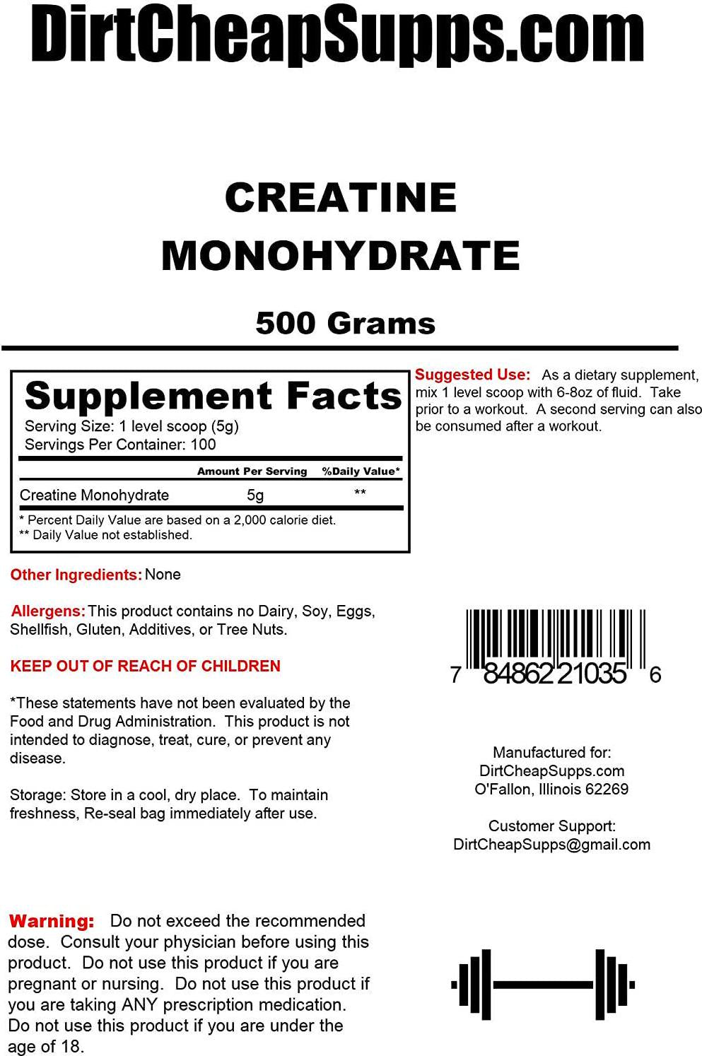DirtCheapSupps Creatine Monohydrate 500g