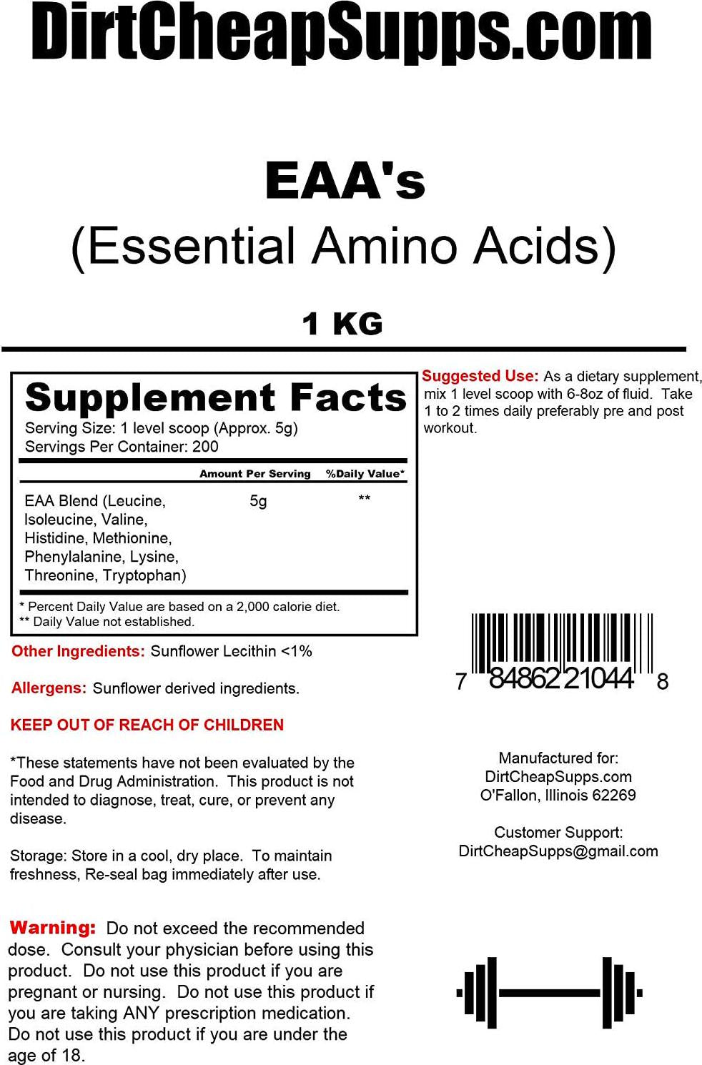 DirtCheapSupps EAA's-Essential Amino Acids 1kg (Unflavored) 200 Servings