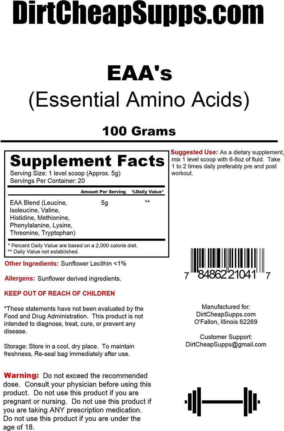 DirtCheapSupps EAA's-Essential Amino Acids 100g (Unflavored) 20 Servings
