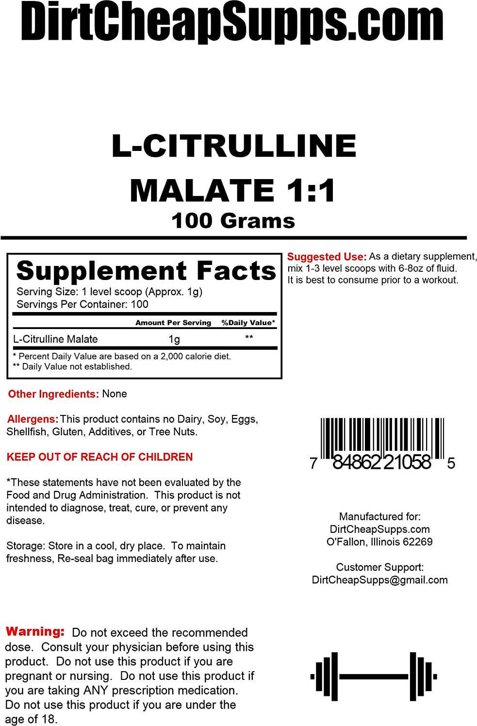 DirtCheapSupps L-Citrulline Malate 1:1 Powder 100g (Unflavored)